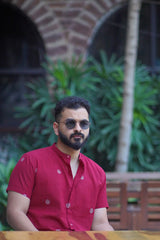 Tattva : Jamdani Deep Red Half-sleeve Shirt