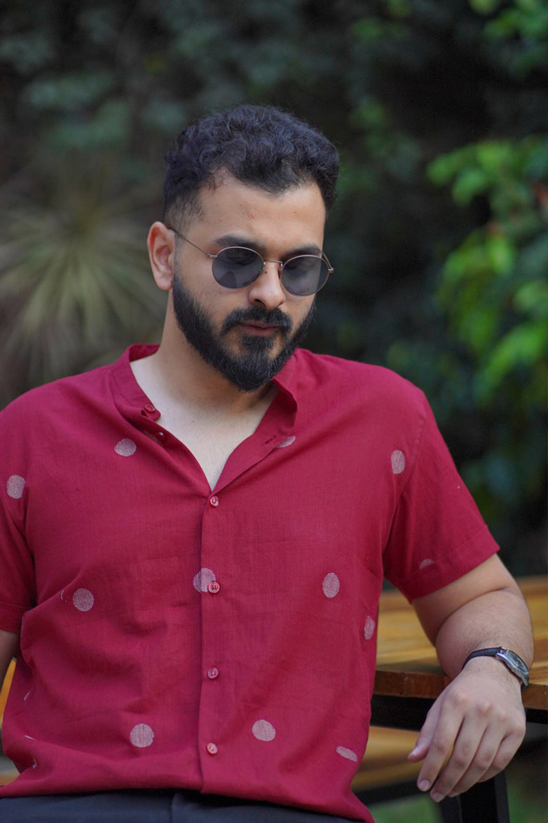 Tattva : Jamdani Deep Red Half-sleeve Shirt