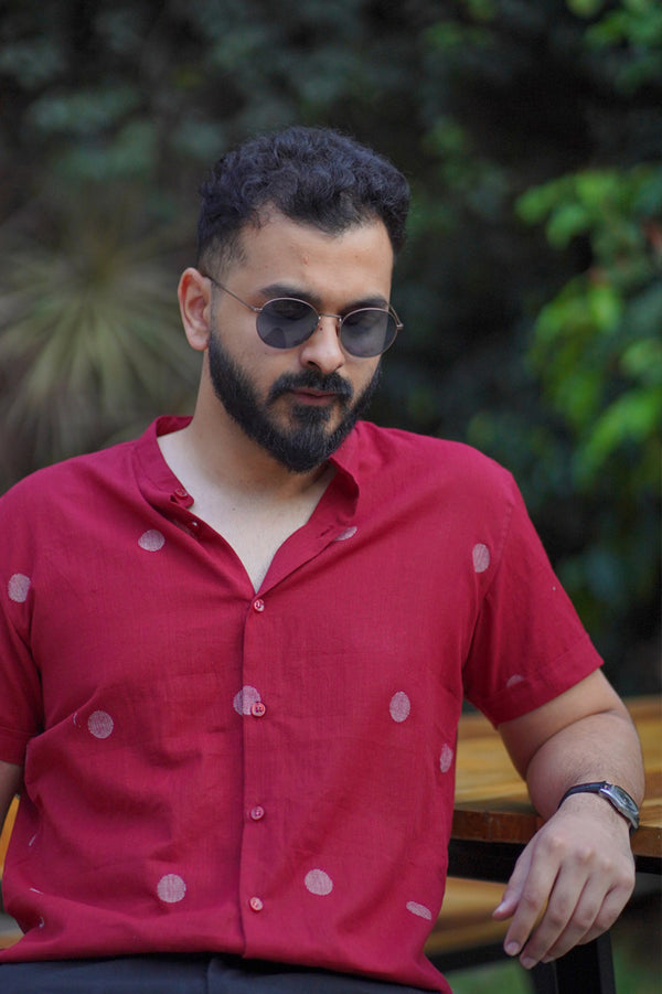 Tattva : Jamdani Deep Red Half-sleeve Shirt