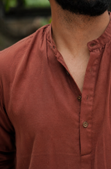 Terra : Brick brown Handwoven Cotton Kurta
