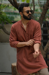 Terra : Brick brown Handwoven Cotton Kurta