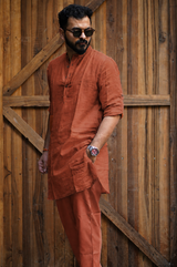 TERRA : Brick Brown Handwoven Cotton Kurta Set
