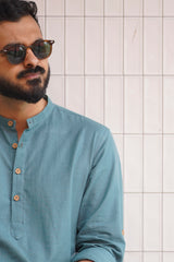 TIDE : Teal Handwoven Cotton Kurta