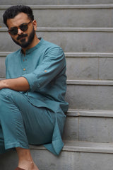 TIDE : Teal Handwoven Cotton Kurta