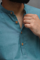 TIDE : Teal Handwoven Cotton Kurta