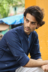 Vaari : Jamdani Deep Blue short kurta