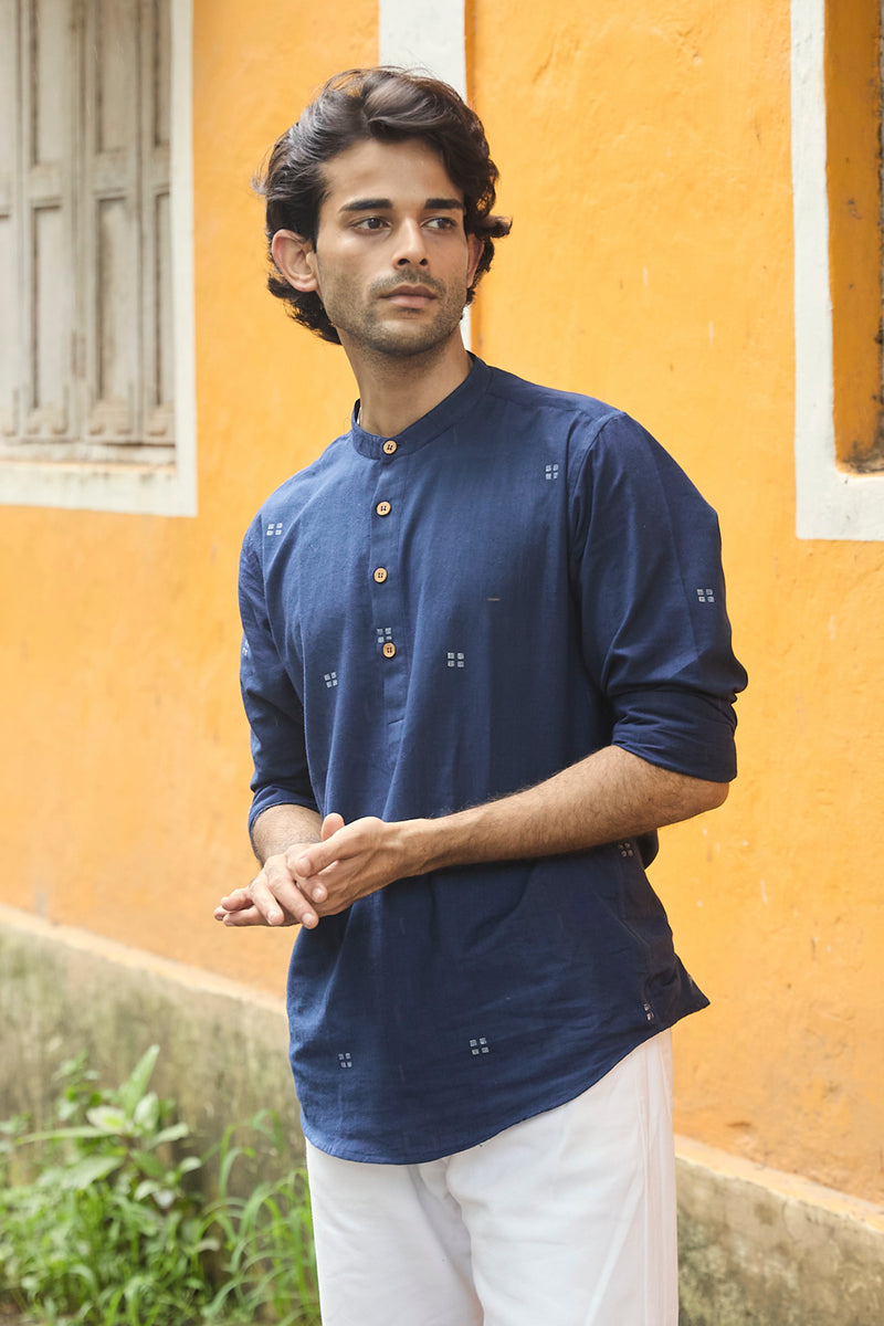 Vaari : Jamdani Deep Blue short kurta