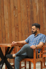 Zen : Handwoven Cotton Blue Half-sleeve Shirt