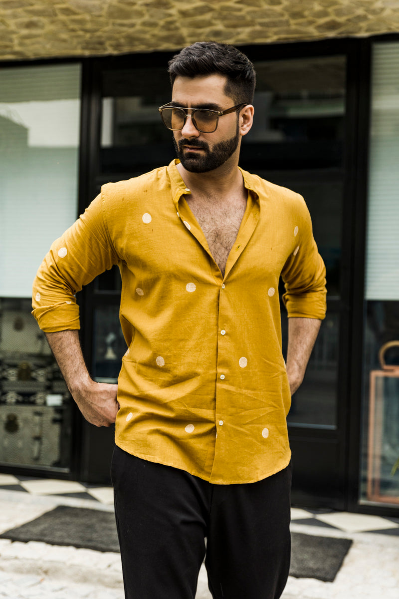 Aura : Jamdani Dull Mustard Full-sleeve Shirt