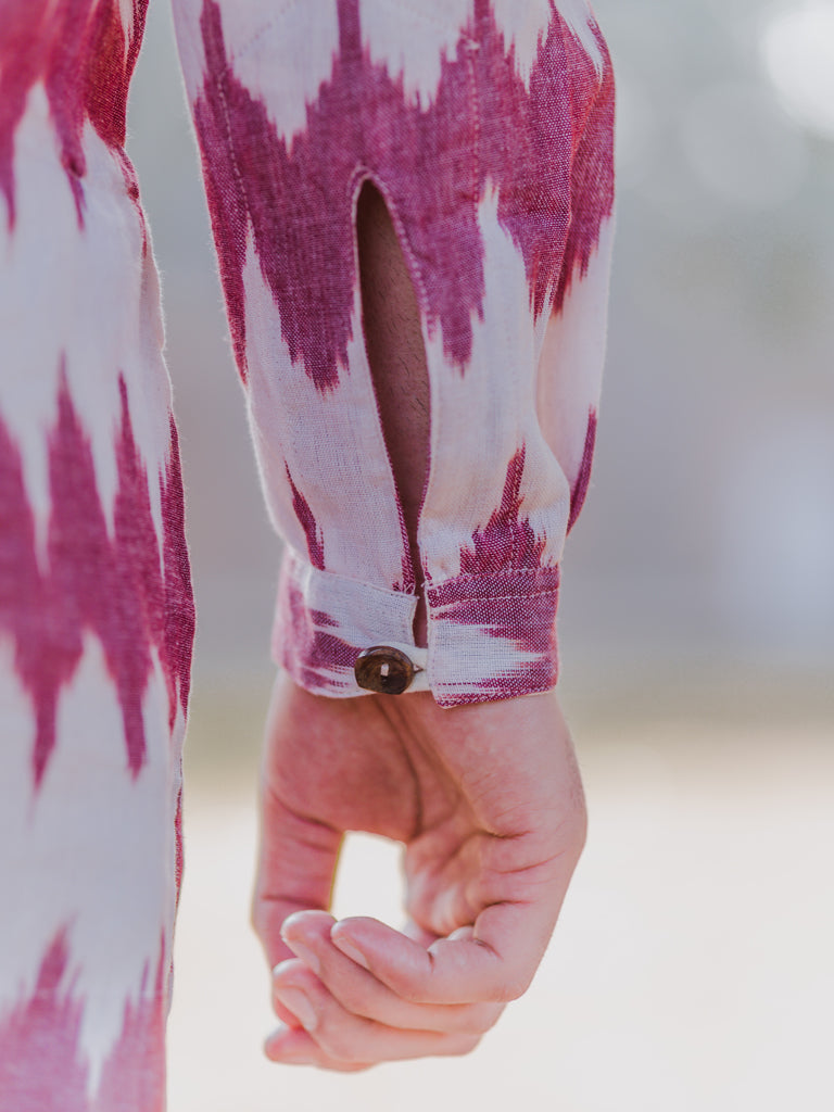 MAUVE : Ikat Half White & Mauve Knee-Length Kurta