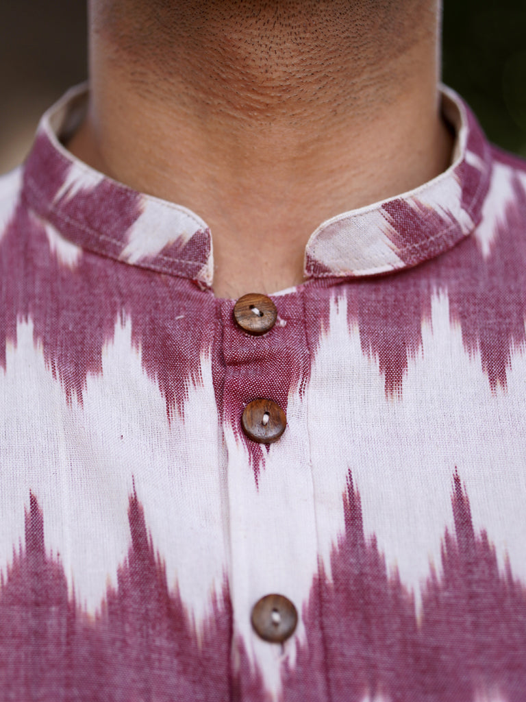 MAUVE : Ikat Half White & Mauve Knee-Length Kurta