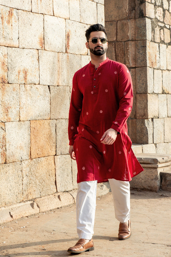 MUDITA : Jamdani Deep Red Knee-Length Kurta