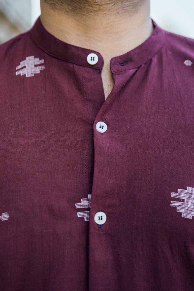 Nirvana : Jamdani Wine Full-sleeve Shirt