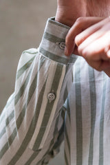 Sage Stripe : Cotton Half White & Green Full-sleeve Shirt