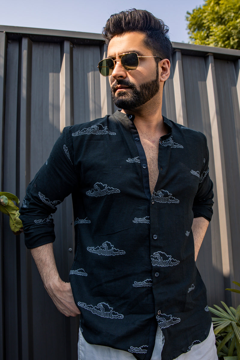 Storm : Blockprint Mulmul Black Full-sleeve Shirt